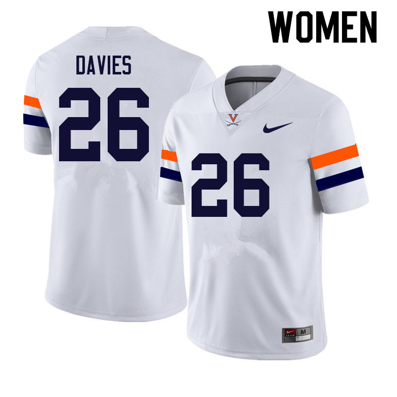 Women #26 Ethan Davies Virginia Cavaliers College Football Jerseys Sale-White